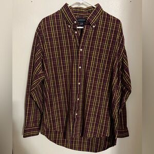 LAND'S END Plaid Button Down in Purple Green and Yellow Men's‎ Size 17-35